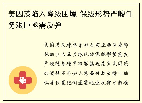 美因茨陷入降级困境 保级形势严峻任务艰巨亟需反弹